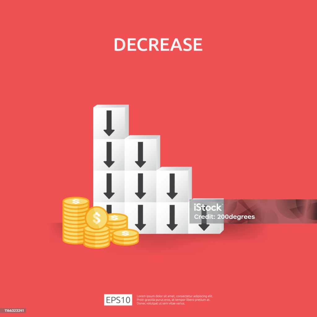 loss, decrease, low, dollar, economy, crisis, graph... Business Crisis Concept Money Fall Down With Arrow Decrease Symbol On ...