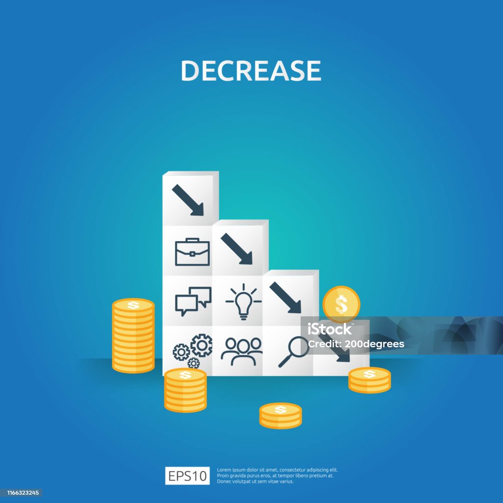 Business Crisis Concept Money Fall Down With Arrow Decrease Symbol On ...