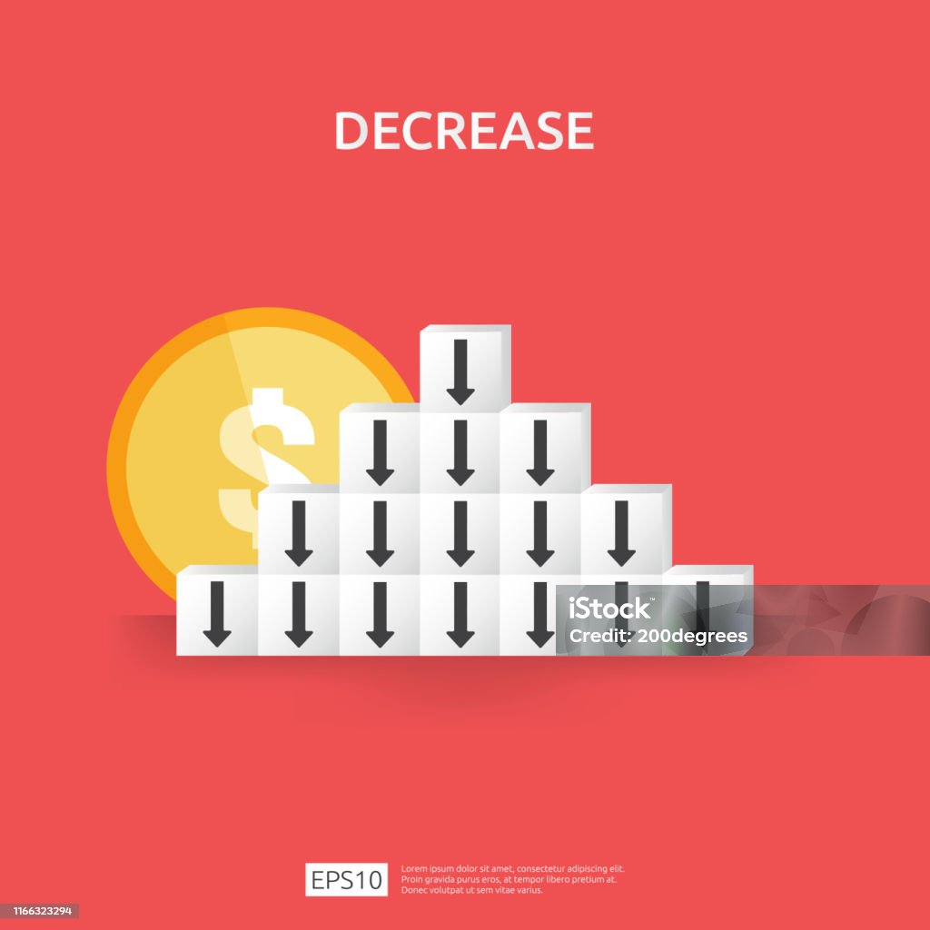 loss, decrease, low, dollar, economy, crisis, graph... Business Crisis Concept Money Fall Down With Arrow Decrease Symbol On ...