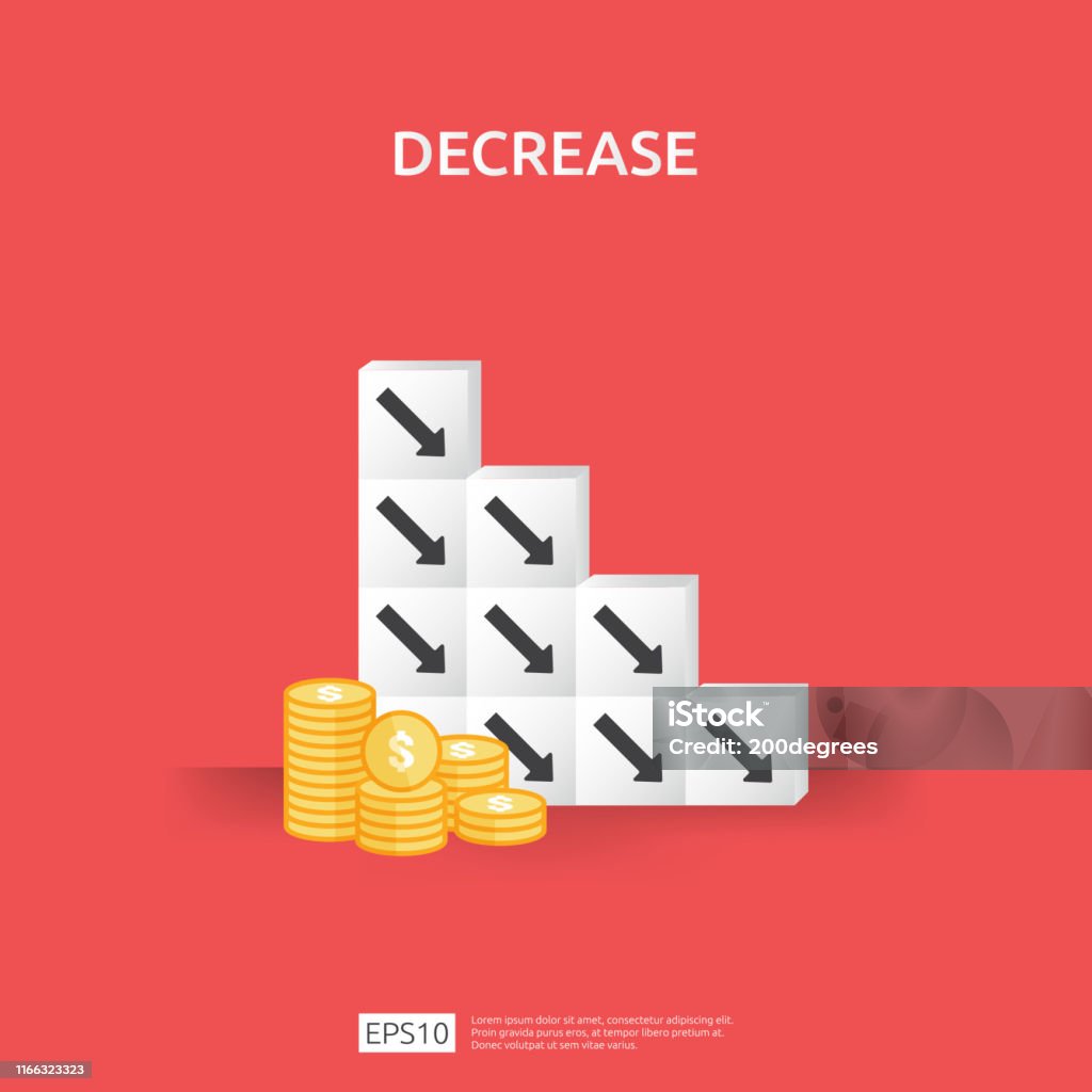 Business Crisis Concept Money Fall Down With Arrow Decrease Symbol On ...