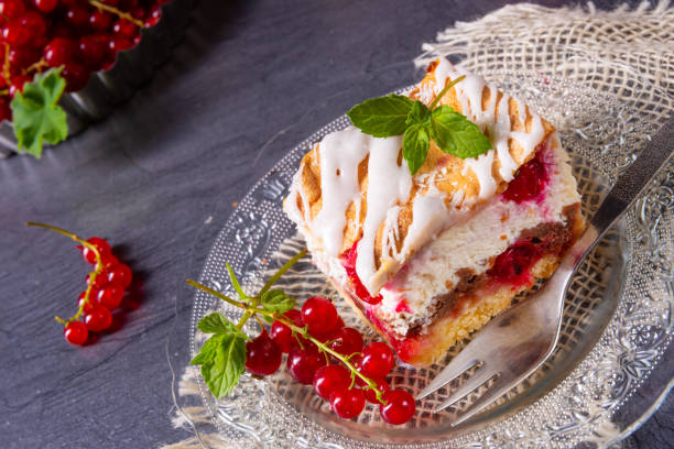 istock Cheese cake with meringue and red currants 1166332229