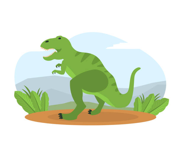 illustrations, cliparts, dessins animés et icônes de tyrannosaurus sur le paysage de montagne, animal préhistorique sur l'illustration de vecteur de nature - prehistoric era
