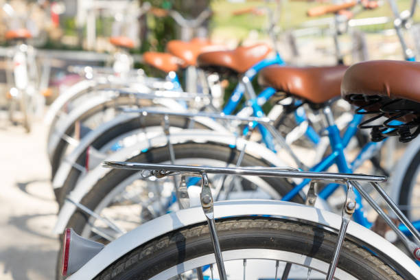 istock Back of bikes parked in street 1166338678