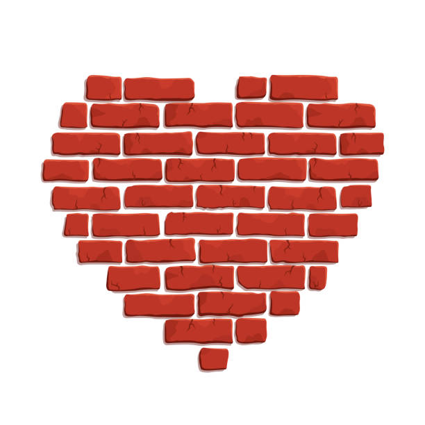 빨간 벽돌 하트 모양의 클립 아트 - paintings valentines day love square stock illustrations