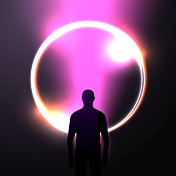 istock Vector banner in futurism style man and light beam 1166341051