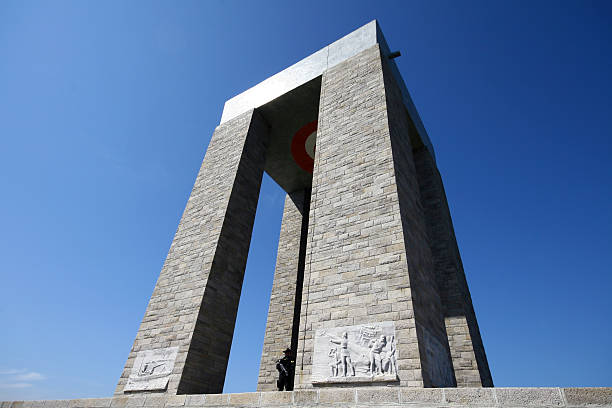 Çanakkale Şehitleri Anıtı(Çanakkale Martyrs Memorial) from Morto Bay,Gallipoli,Turkey.