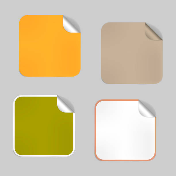 istock Set of square blank empty stickers with peeled off corner, mock-up. Aluminium foil lids, adhesive labels. Vector template 1166345228