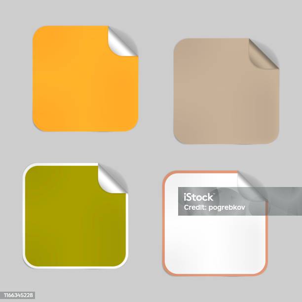 Empty Square Sticker Set Of Square Blank Empty Stickers With Peeled Off Corner Mockup ...