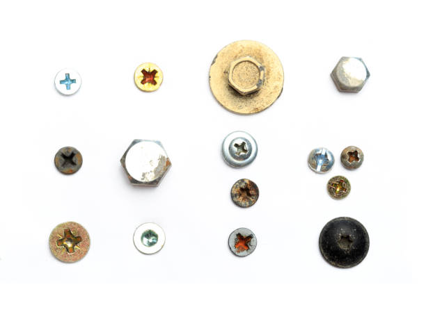istock Screw heads, nuts, rivets isolated on white. - Image 1166348223