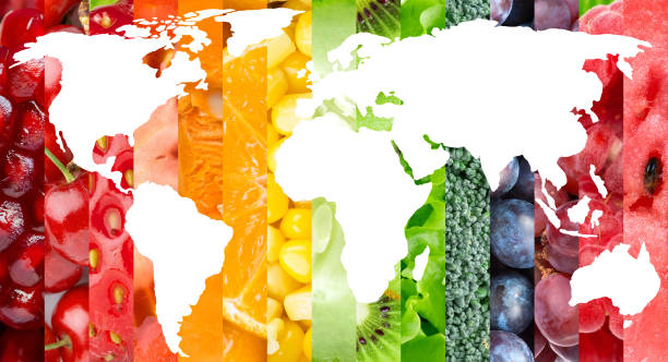 istock Fruits and vegetables. World map 1166348518