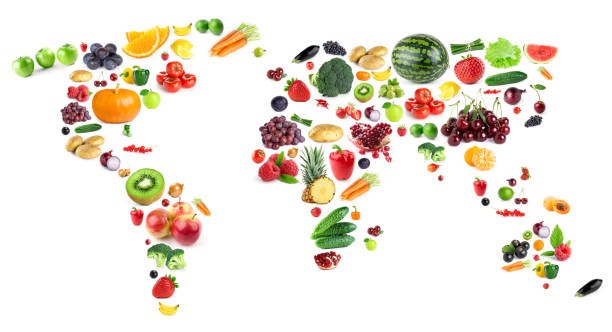 istock Fruits and vegetables. World map 1166348529