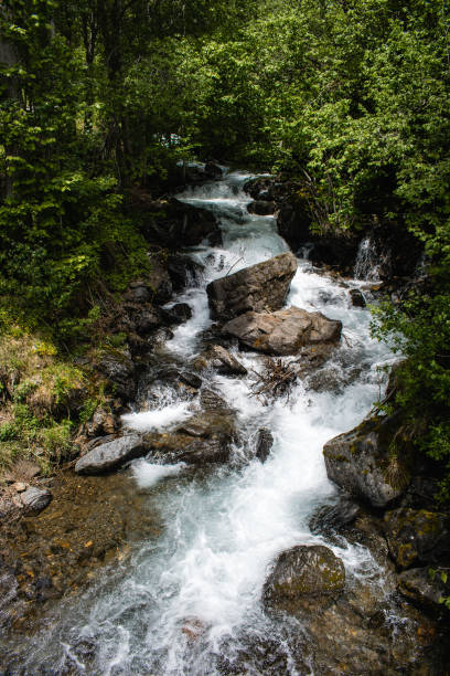 istock Mountain river landscape in pyrenees, powerful stream of mountain river running down the valley in summer Andorra 1166351752
