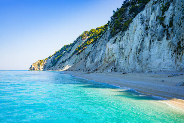 Egremni beach, Lefkada (Levkas) island, Greece Famous Egremni beach on west part of Lefkada (Levkas) island, Ionian sea, Greece. It suffered landslide caused by an earthquake making the beach unreachable from above in November, 2015. egremni beach lefkada island greece stock pictures, royalty-free photos & images