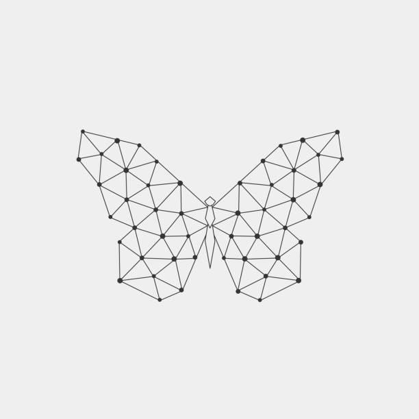 Geometric linear butterfly. Polygonal animal. Vector illustration. Black contour drawing animal for creativity. butterfly tattoo stencil stock illustrations