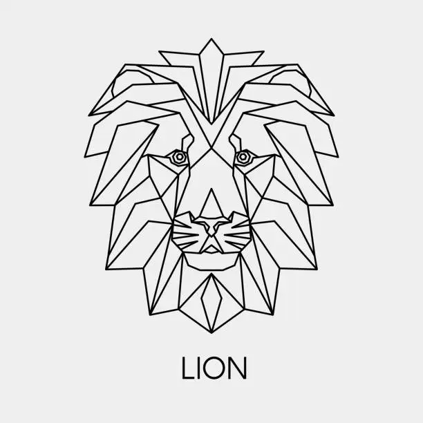 Vector illustration of Geometric linear lion. Polygonal head animal. Vector illustration.