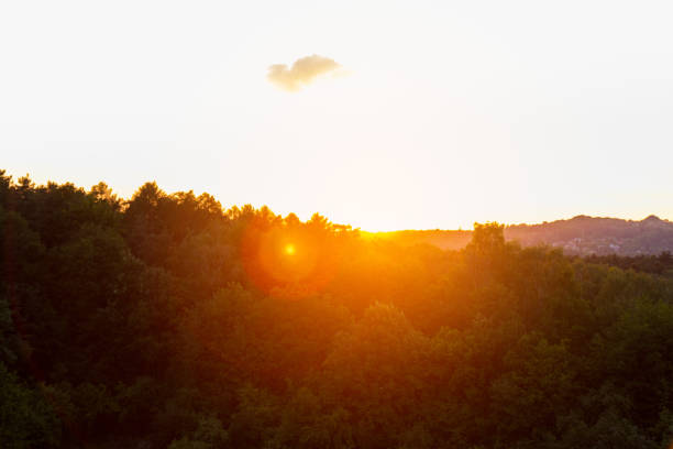 Beautiful autumn morning on the view point above the deep forest valley
