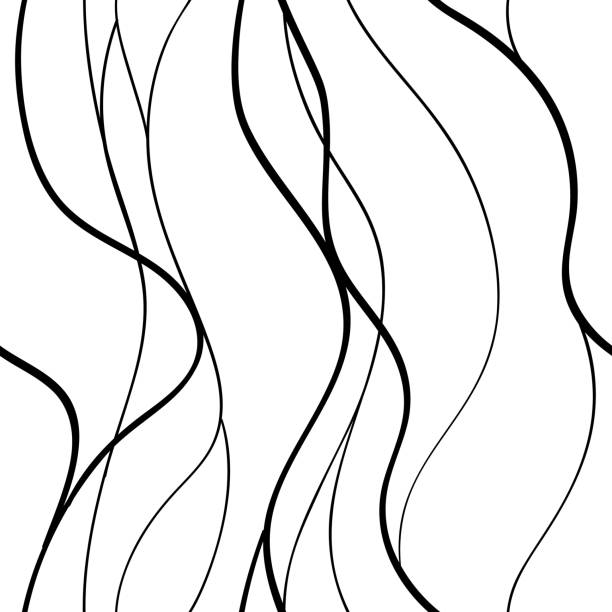 ilustrações, clipart, desenhos animados e ícones de abstrato linhas ondas padrão sem costura, curva se entrelaçam linha forma mão desenhada cabelo ou mar ornamentado papel de parede fundo para papel de embrulho ou tecido têxtil, repetível não costurar ilustração vetorial - wave curl