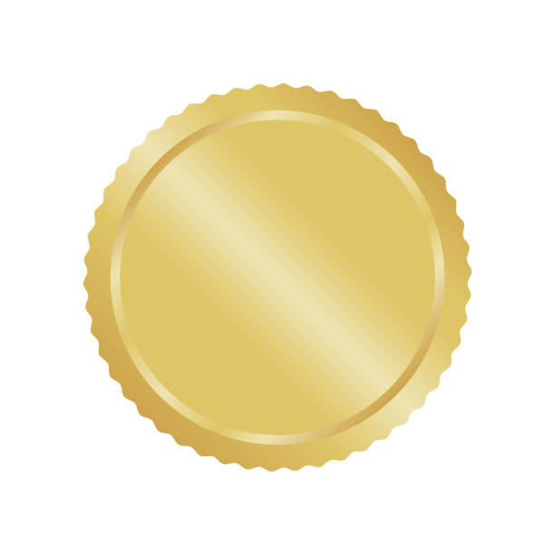 illustrazioni stock, clip art, cartoni animati e icone di tendenza di moderno badge in metallo cerchio d'oro, etichetta ed elementi di design. illustrazione vettoriale. - seal stamper business medal certificate