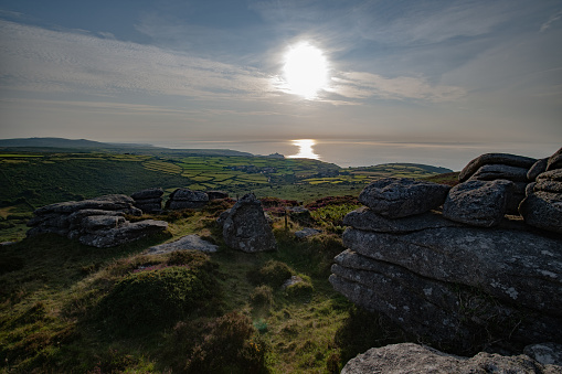 Sun Setting over Zennor in Cornwall from Zennor hill