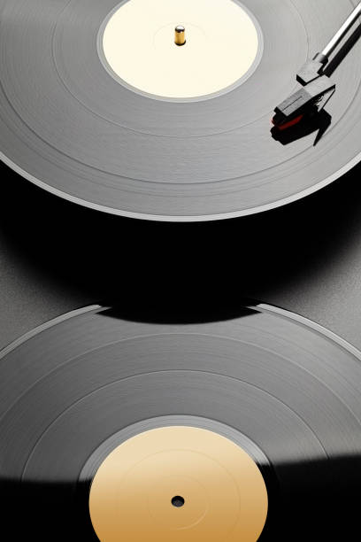 Two vinyl record on black background stock photo