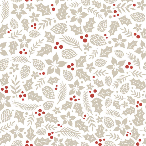 zimowy bezszwowy wzór z jagodami ostrokrzewu. - christmas holly backgrounds pattern stock illustrations