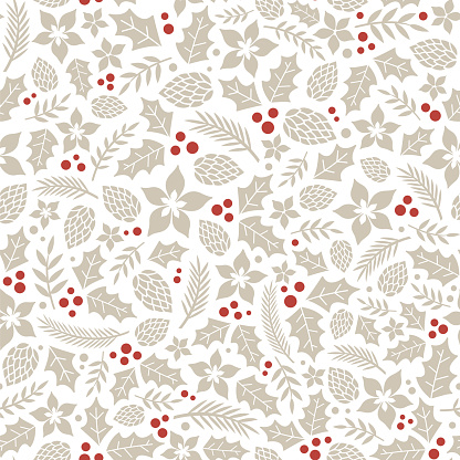 Winter seamless pattern with holly berries. For wallpaper, pattern fills, surface textures, fabric prints.