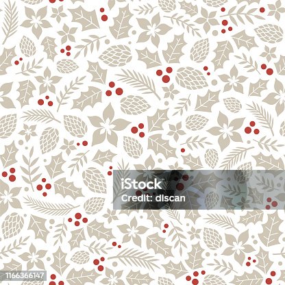 istock Winter seamless pattern with holly berries. 1166366147