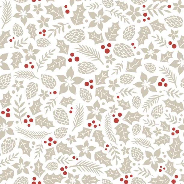 Vector illustration of Winter seamless pattern with holly berries.