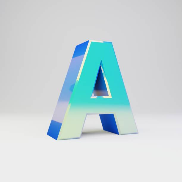 istock Sky blue 3d letter A uppercase. Metal font with glossy reflections and shadow isolated on white background. 1166366387
