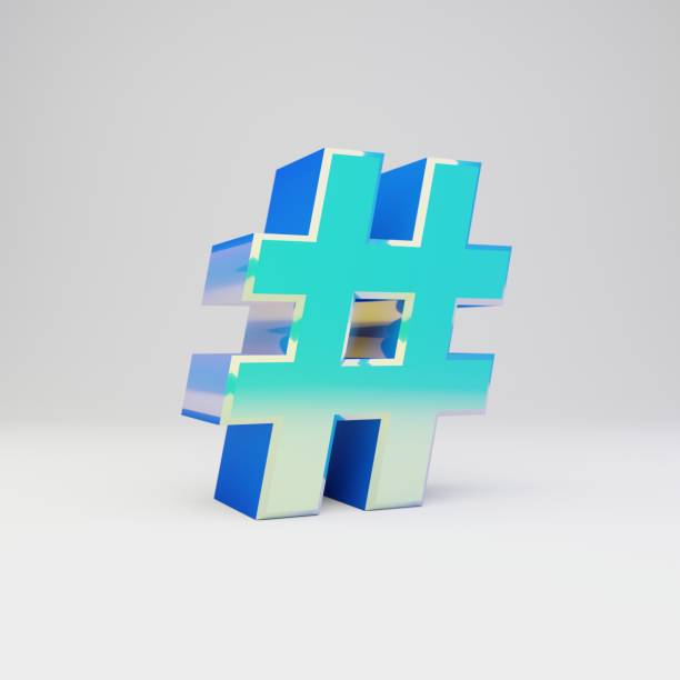 istock Sky blue 3d hashtag symbol. Metal font with glossy reflections and shadow isolated on white background. 1166366739