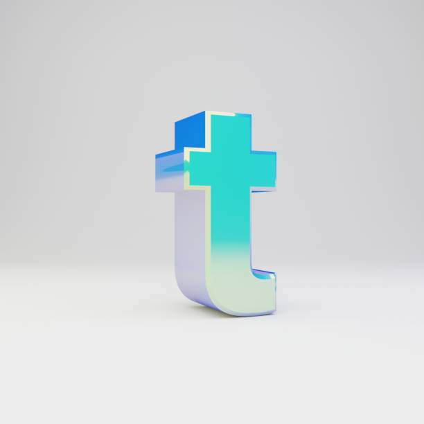istock Sky blue 3d letter T lowercase. Metal font with glossy reflections and shadow isolated on white background. 1166366826