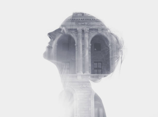 istock Multiple Exposure of young woman morphing into ancient building 1166367447