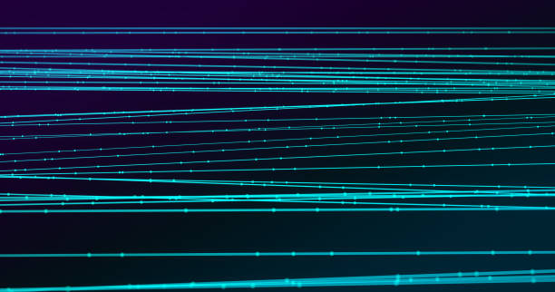 istock Abstract big data futuristic light wallpaper background design. Science dark pattern with structure mesh and circles. Modern business space dots illustration with bokeh. 3D render 1166369505