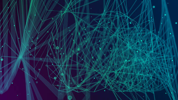 istock Abstract big data futuristic light wallpaper background design. Science dark pattern with structure mesh and circles. Modern business space dots illustration with bokeh. 3D render 1166369516