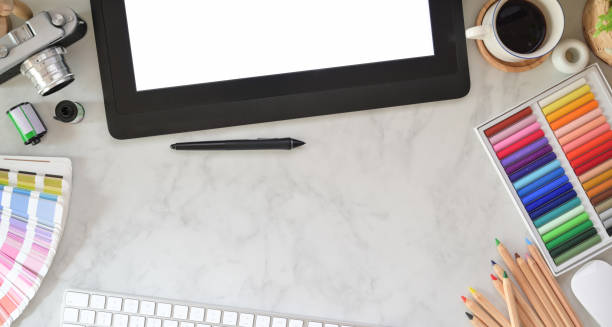 istock Designer workplace with office supplies 1166371344