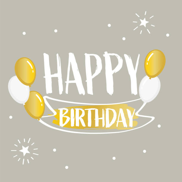 istock Happy birthday lettering with hand drawn ribbon banner and balloons 1166371435