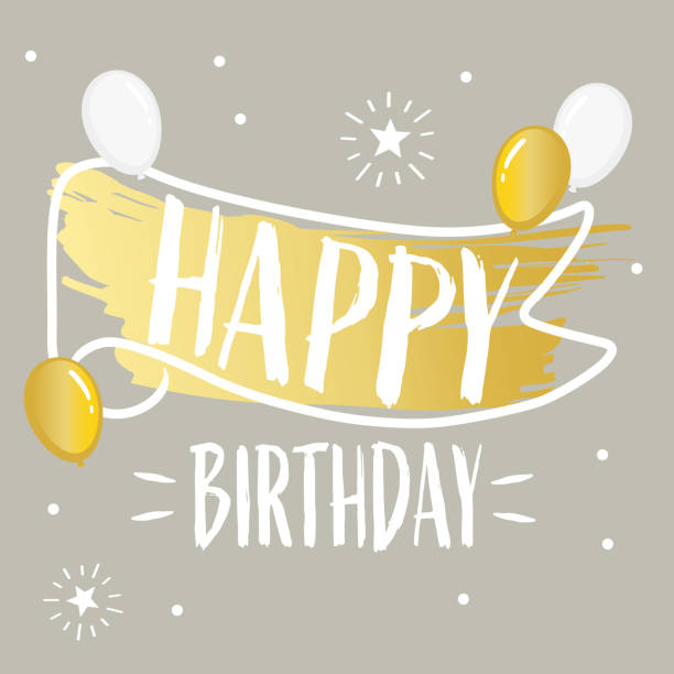 istock Happy birthday lettering with hand drawn ribbon banner and balloons 1166371641