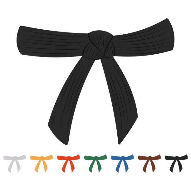 illustrazioni stock, clip art, cartoni animati e icone di tendenza di cartone animato vettoriale delle cinture di karate isolato su uno sfondo bianco. - set blue brown green