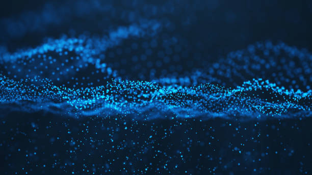 istock Abstract background of shining particles, digital wave, sparkling blue particles. Beautiful blue floating particles with shine light. 3D Rendering 1166376535