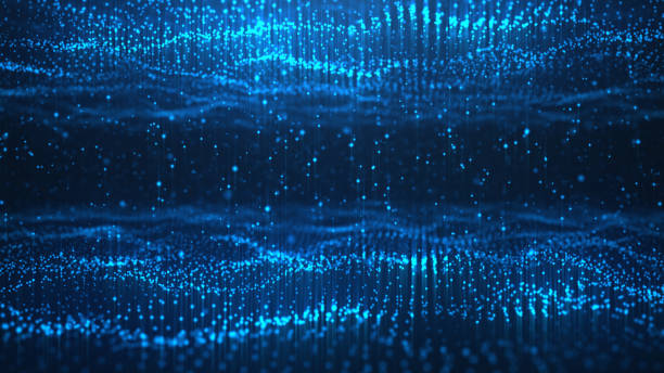 istock Abstract background of shining particles, two digital wave with sparkling blue particles. Beautiful blue floating particles with shine light. 3D Rendering 1166376567