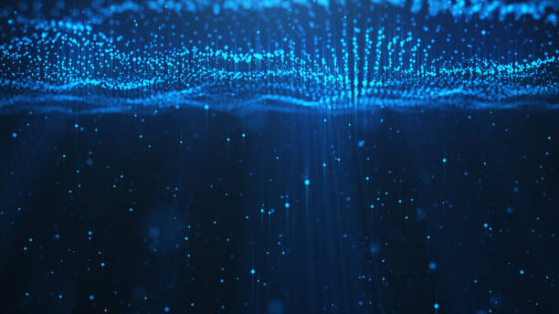 Abstract background of shining particles, digital wave, sparkling blue particles. Beautiful blue floating particles with shine light. 3D Rendering