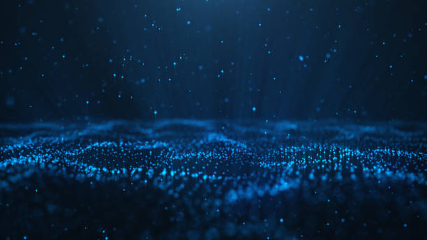 istock Abstract background of shining particles. Digital signature with wave particles, sparkle. Beautiful blue floating particles with shine light rise up. 3D Rendering 1166376575