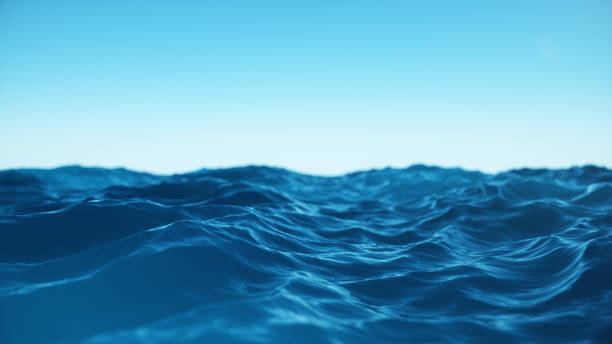 istock Sea wave low angle view. Ocean water background. View from below, view of a clear blue sky with. Sea or ocean wave close-up view. Beautiful blue clean water. 3D rendering 1166376652