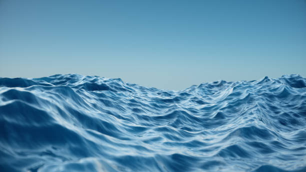 istock Sea wave low angle view. Ocean water background. View from below, view of a clear blue sky with. Sea or ocean wave close-up view. Beautiful blue clean water. 3D rendering 1166376658