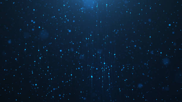 abstract background of shining particles, digital sparkling blue particles. beautiful blue floating particles with shine light. 3d rendering - particles imagens e fotografias de stock