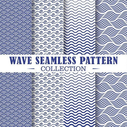 Set of wave and nautical patterns.