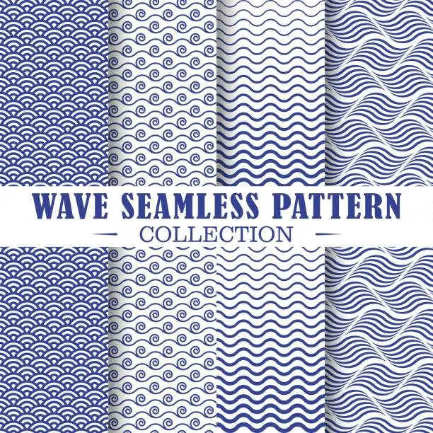 Vector illustration of Set of wave and nautical patterns.