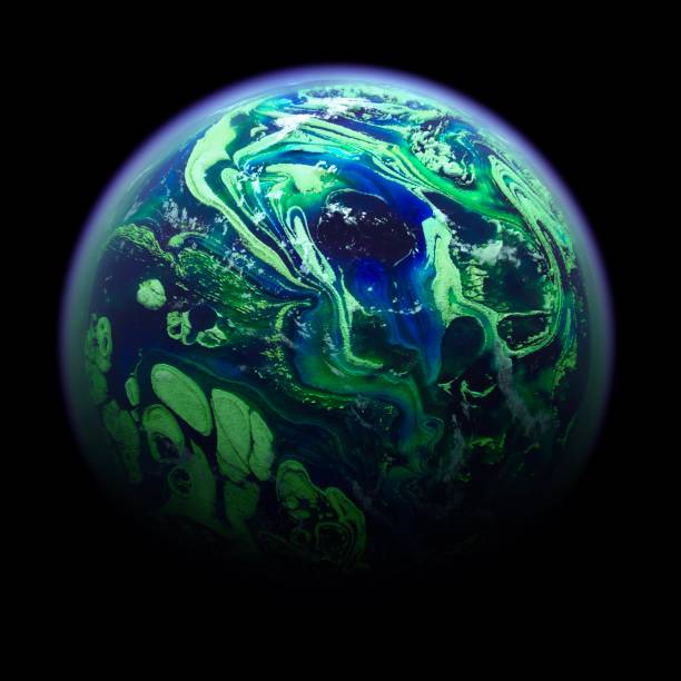 istock 3d render of abstract green yang planet earth with perpule atmosphere on black background 1166378410