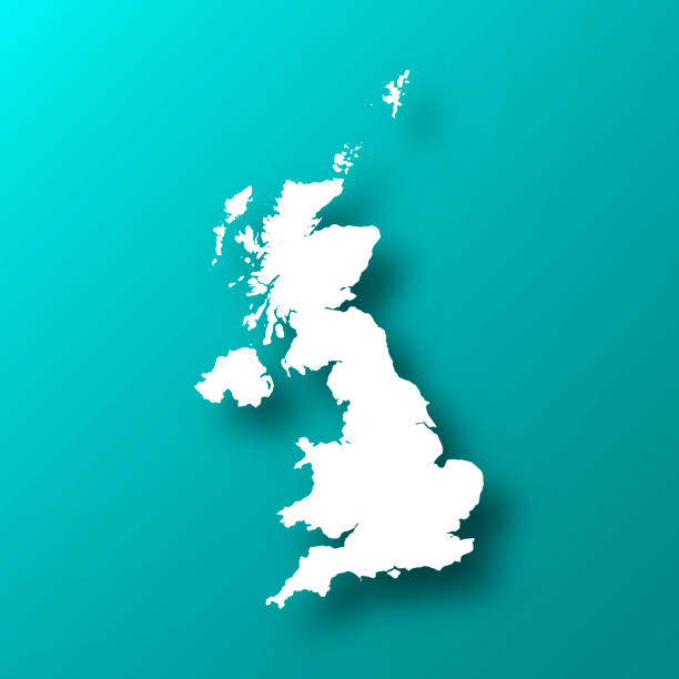White map of United Kingdom isolated on a trendy color, a blue green background and with a dropshadow. Vector Illustration (EPS10, well layered and grouped). Easy to edit, manipulate, resize or colorize.