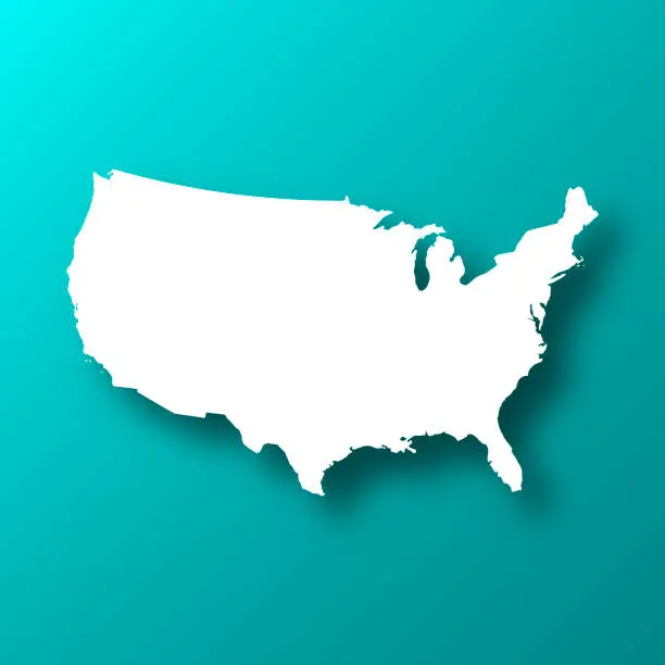 Vector illustration of USA map on Blue Green background with shadow
